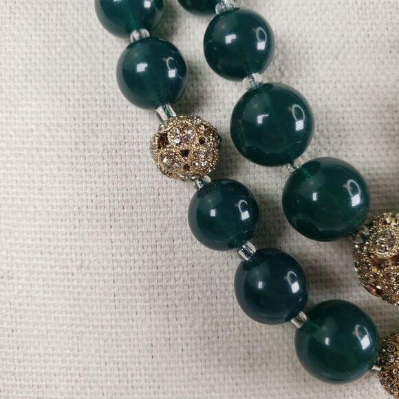 Vintage Talbots Green Bead Rhinestone Ball Two Strand 26" Necklace NWT - Picture 10 of 15